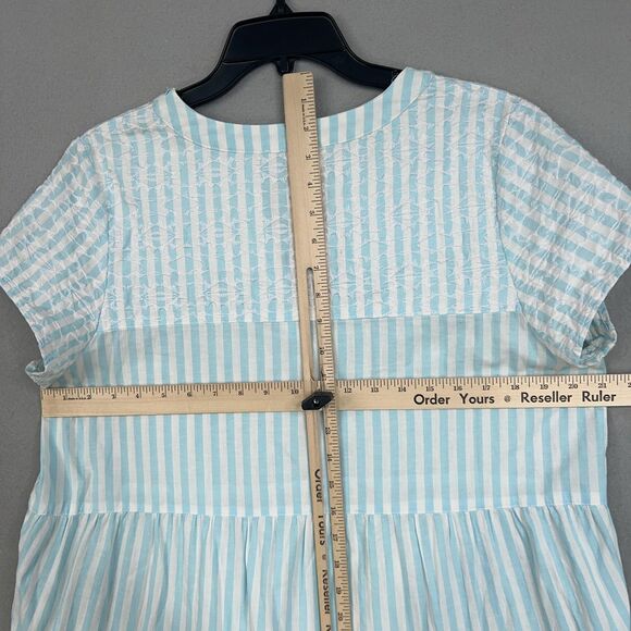 tyler boe Dress Womens Medium Blue White Striped Linen Tiered Coastal Preppy - Picture 10 of 13